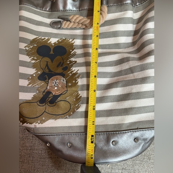 DISNEY MICKEY MOUSE CANVAS SILVER & CREAM RHINESTONE ROPED STRAP TOTE BUCKET BAG - Picture 13 of 13